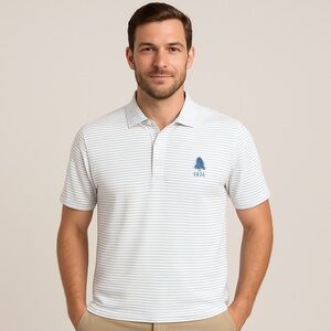 Johnnie-O Michael Short-Sleeve Performance Polo White/Blue Stripe Golf Medium